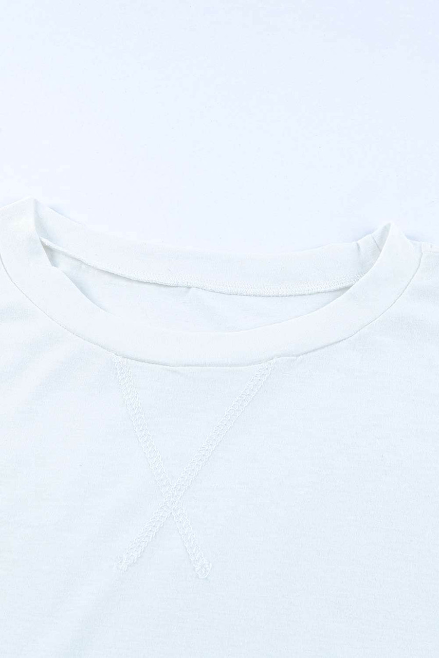 White Round Neck Short Sleeve Solid Color Tee