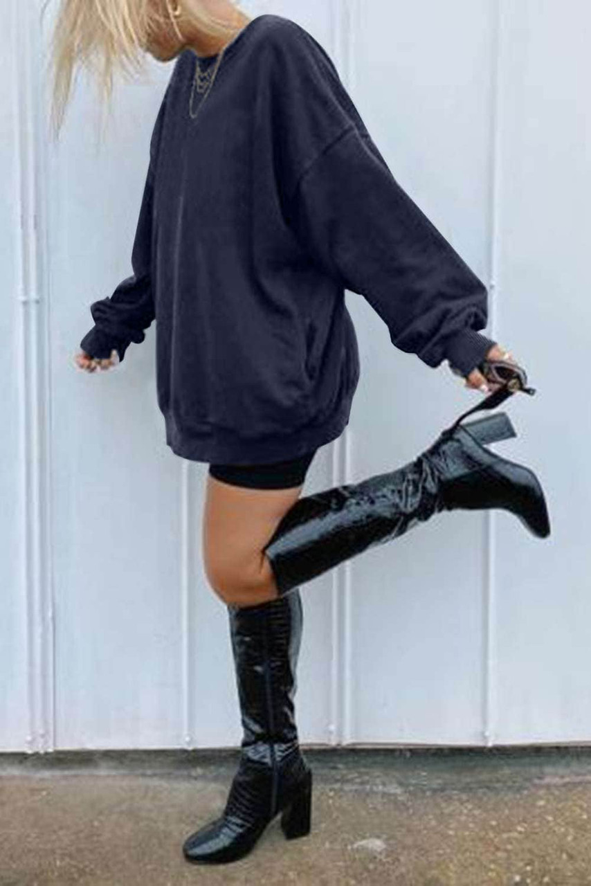 Dark Blue Oversized Solid Drop Shoulder Sweatshirt Dark Blue Oversized Solid Drop Shoulder Sweatshirt