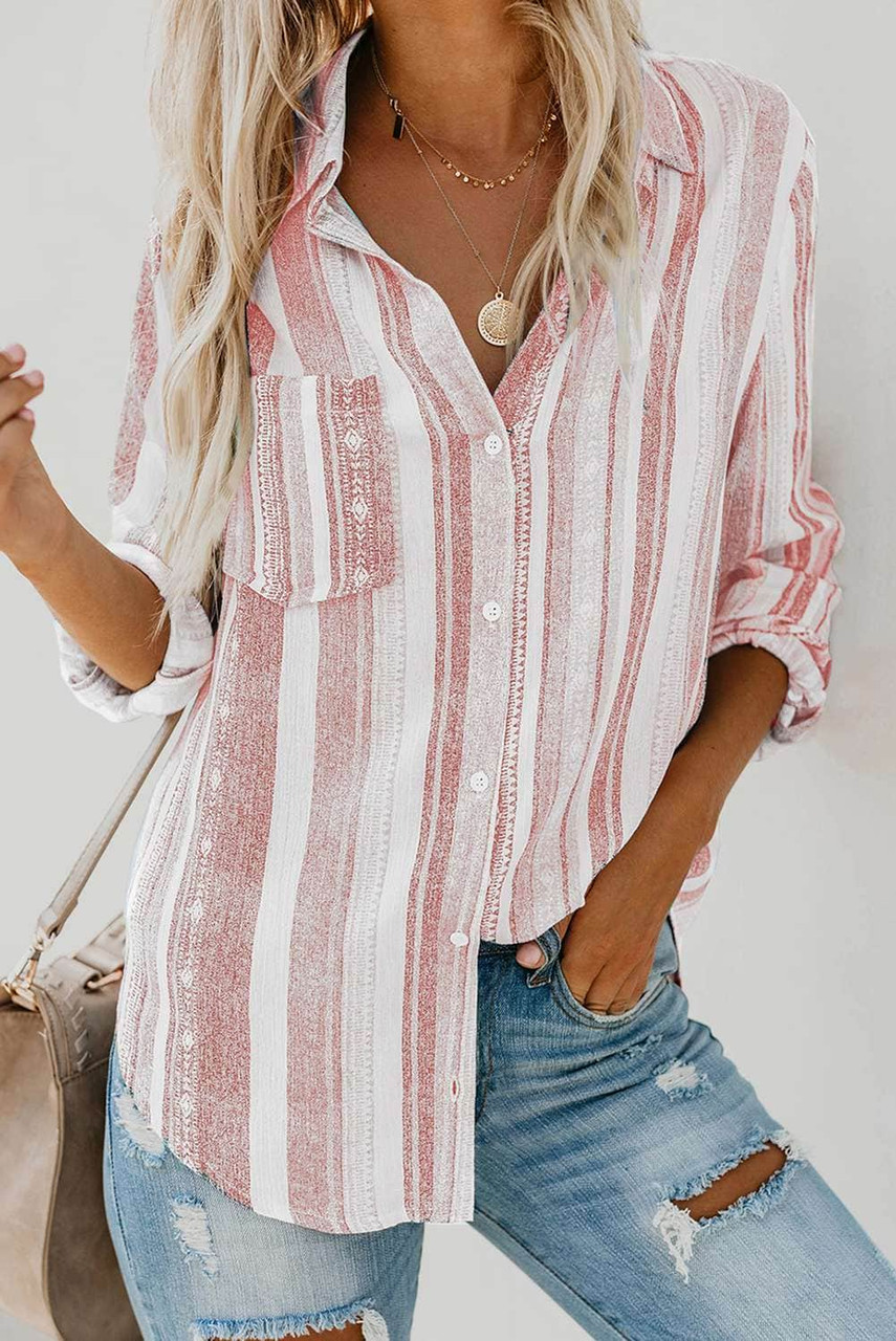 Pink Sweet Enough Striped Button Down Top