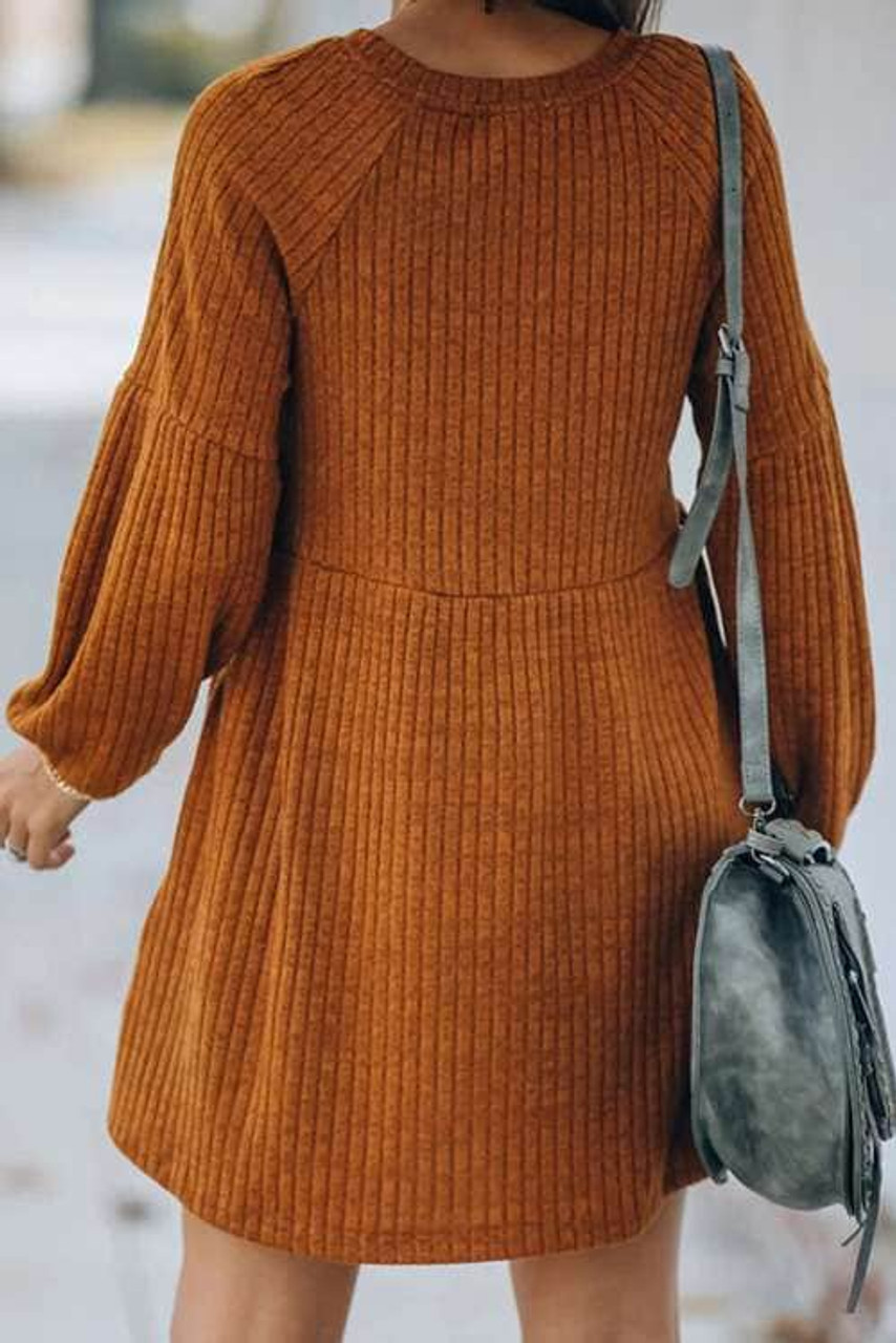 Round Neck Empire Waist Ribbed Knit Dress