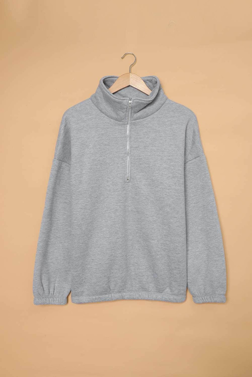 Gray Zipped Collar Sweatshirt