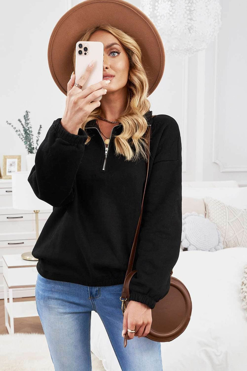 Black Zipped Collar Sweatshirt