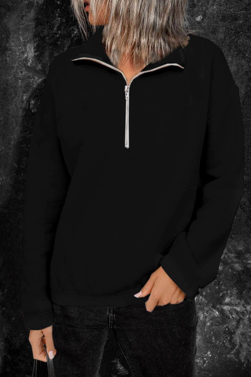 Black Zipped Collar Sweatshirt