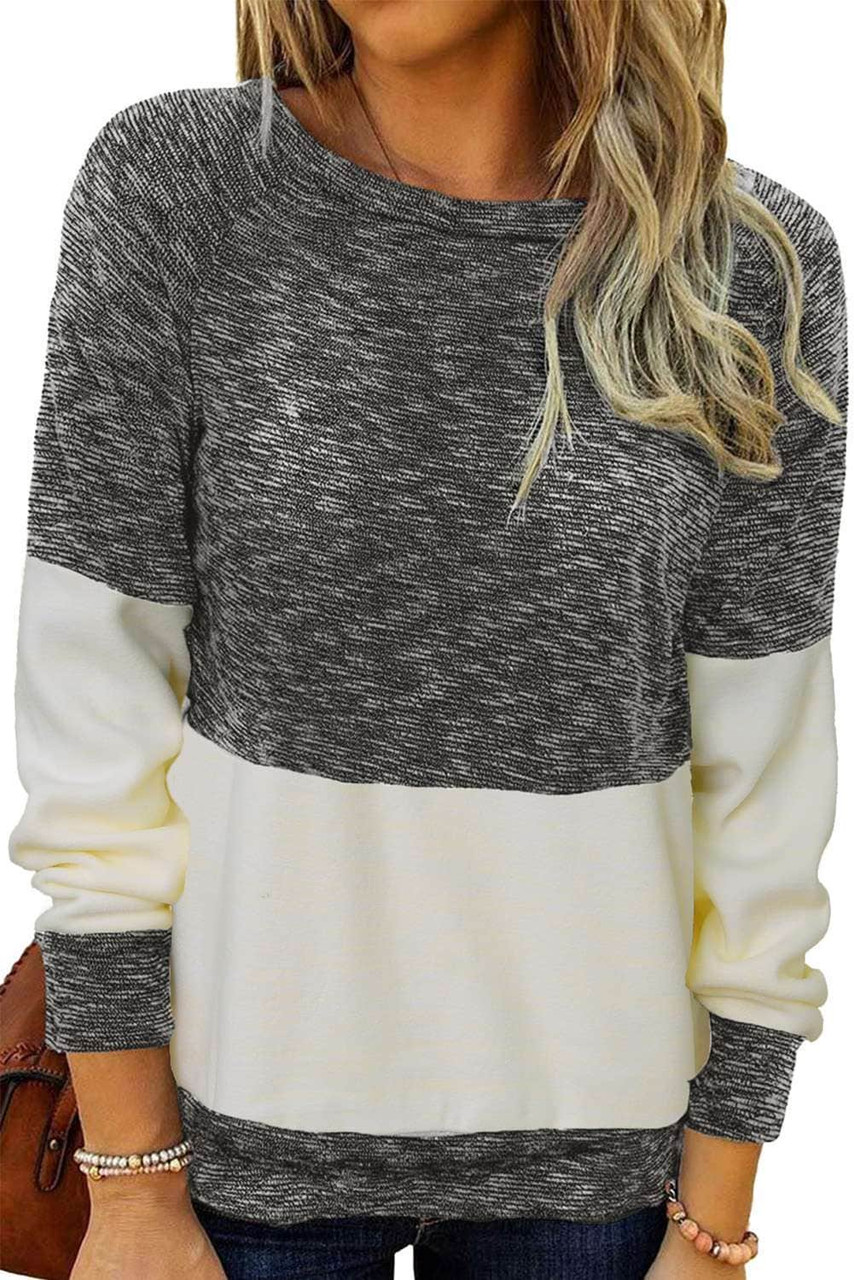 Gray Color Block Raglan Long Sleeve Top