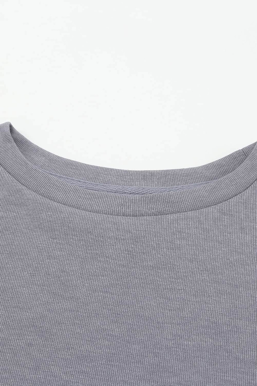 Grey Ribbed Knit Drop-Shoulder Sleeve Top and Shorts Lounge Set