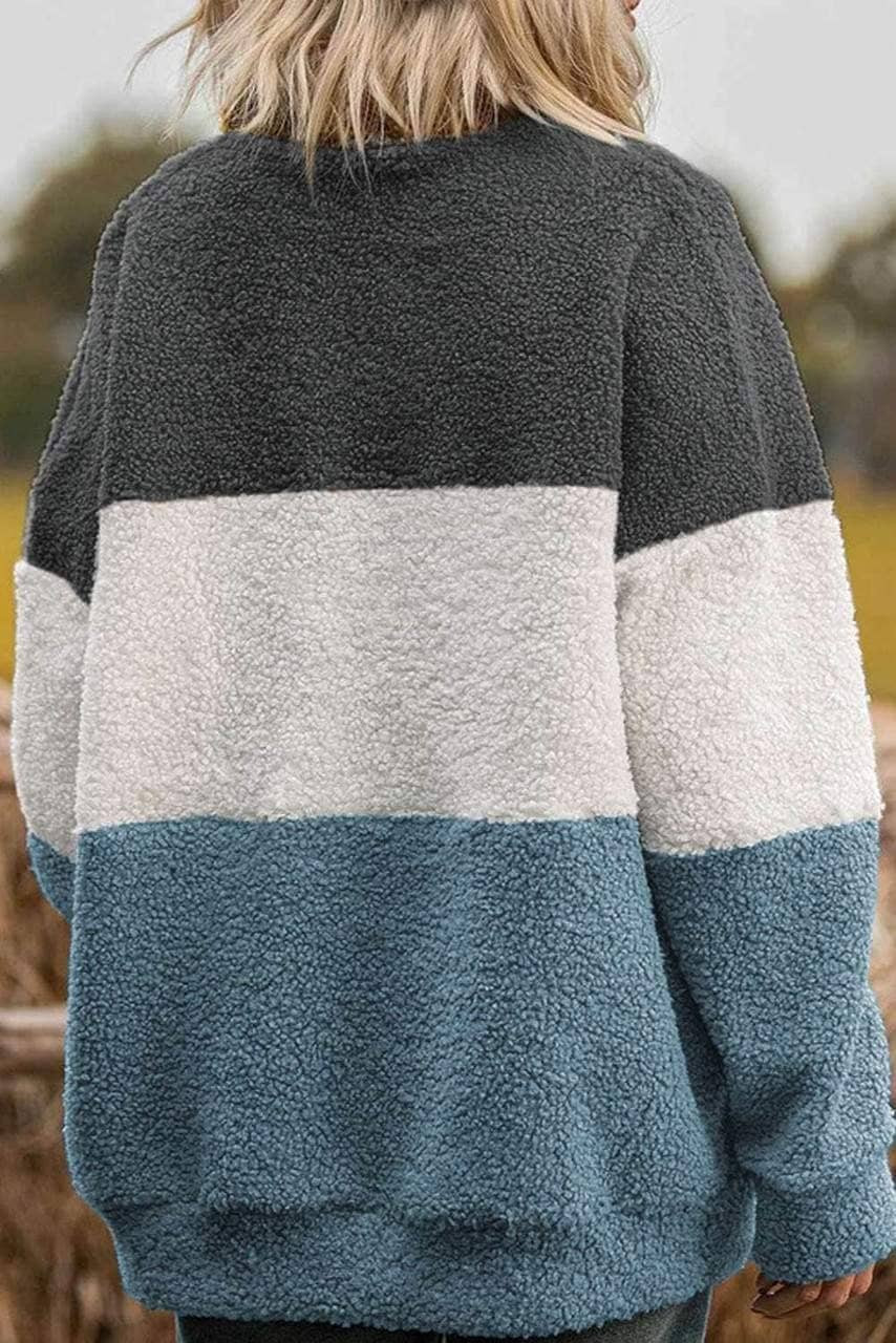 Gray Oversized Colorblock Plush Sweatshirt Gray Oversized Colorblock Plush Sweatshirt