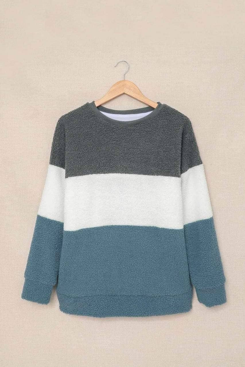 Gray Oversized Colorblock Plush Sweatshirt Gray Oversized Colorblock Plush Sweatshirt