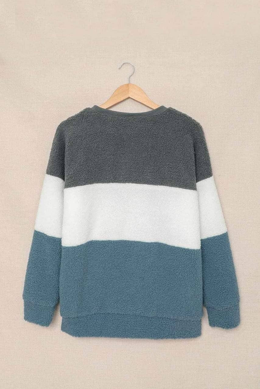 Gray Oversized Colorblock Plush Sweatshirt Gray Oversized Colorblock Plush Sweatshirt
