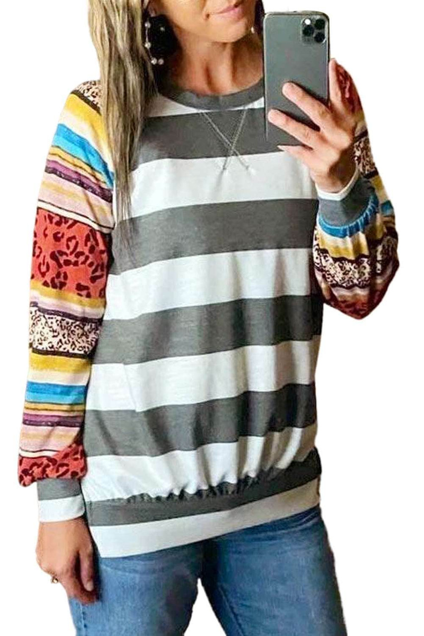 Colorful Leopard Striped Splicing Raglan Sleeve Sweatshirt Colorful Leopard Striped Splicing Raglan Sleeve Sweatshirt