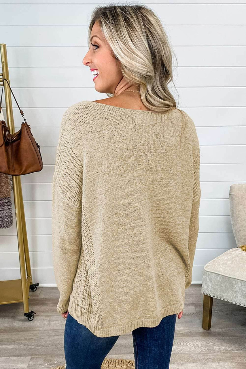 Apricot Long Sleeve Drop Shoulder Knitted Sweater