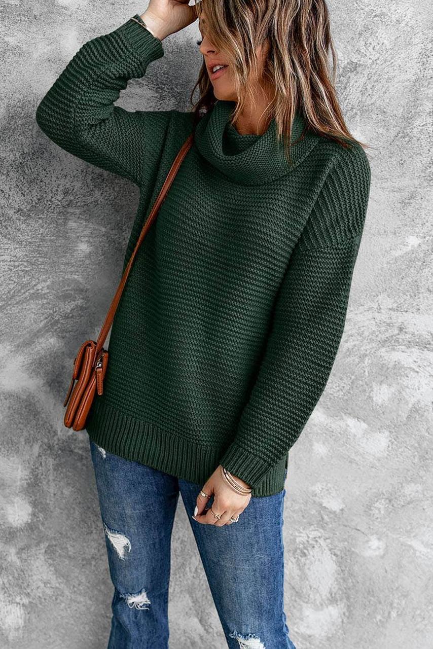 Dark Green Cozy Long Sleeves Turtleneck Sweater