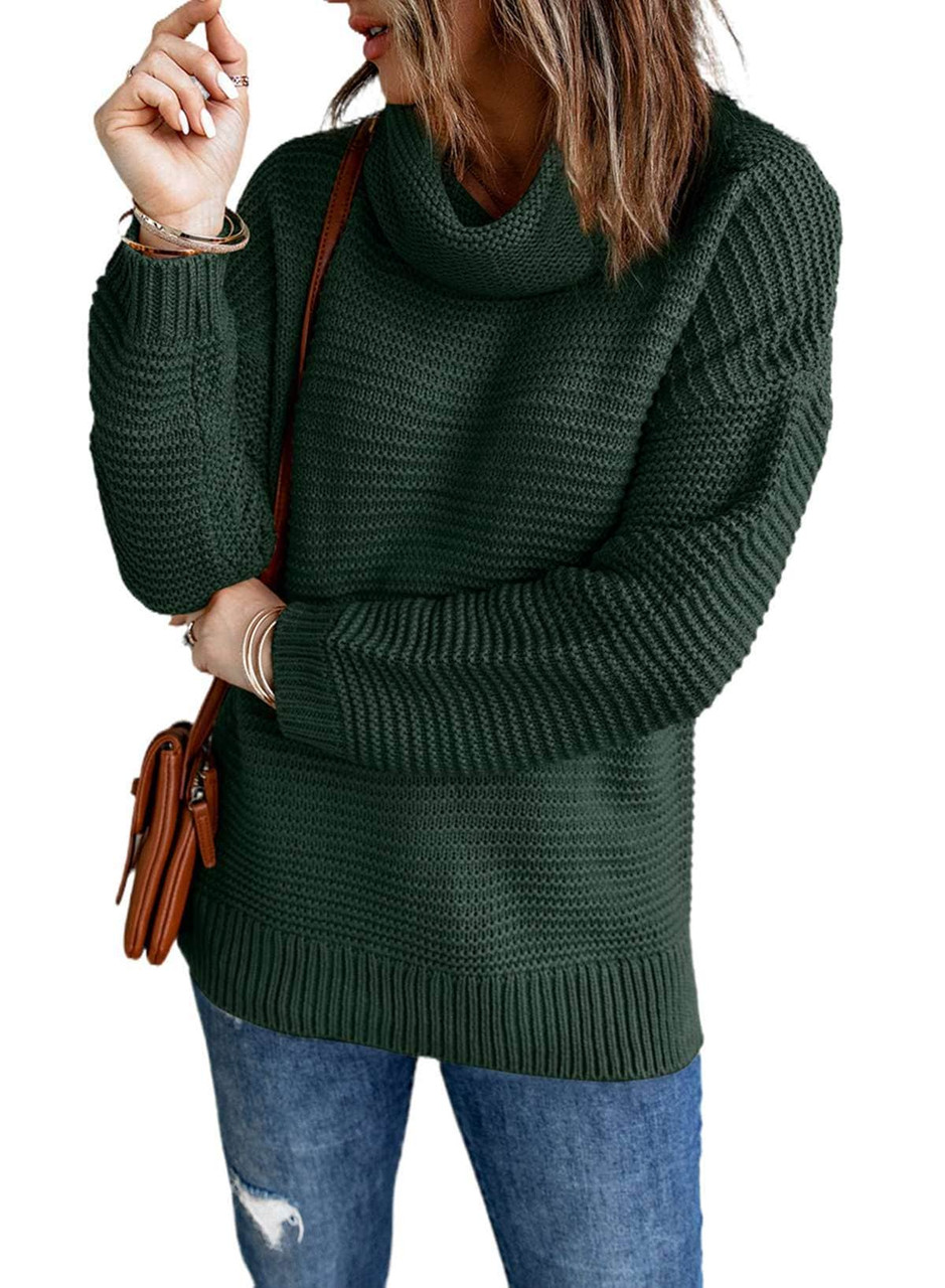 Dark Green Cozy Long Sleeves Turtleneck Sweater