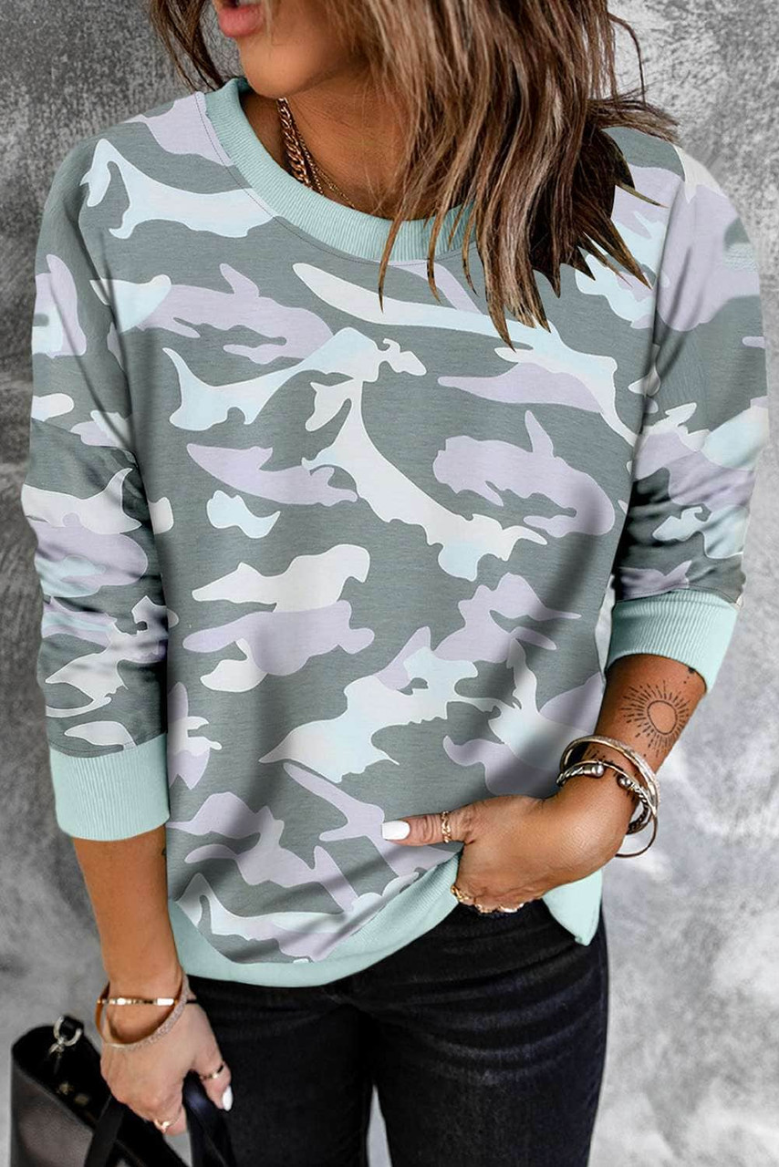 Camouflage Pullover Sweatshirt with Slits
