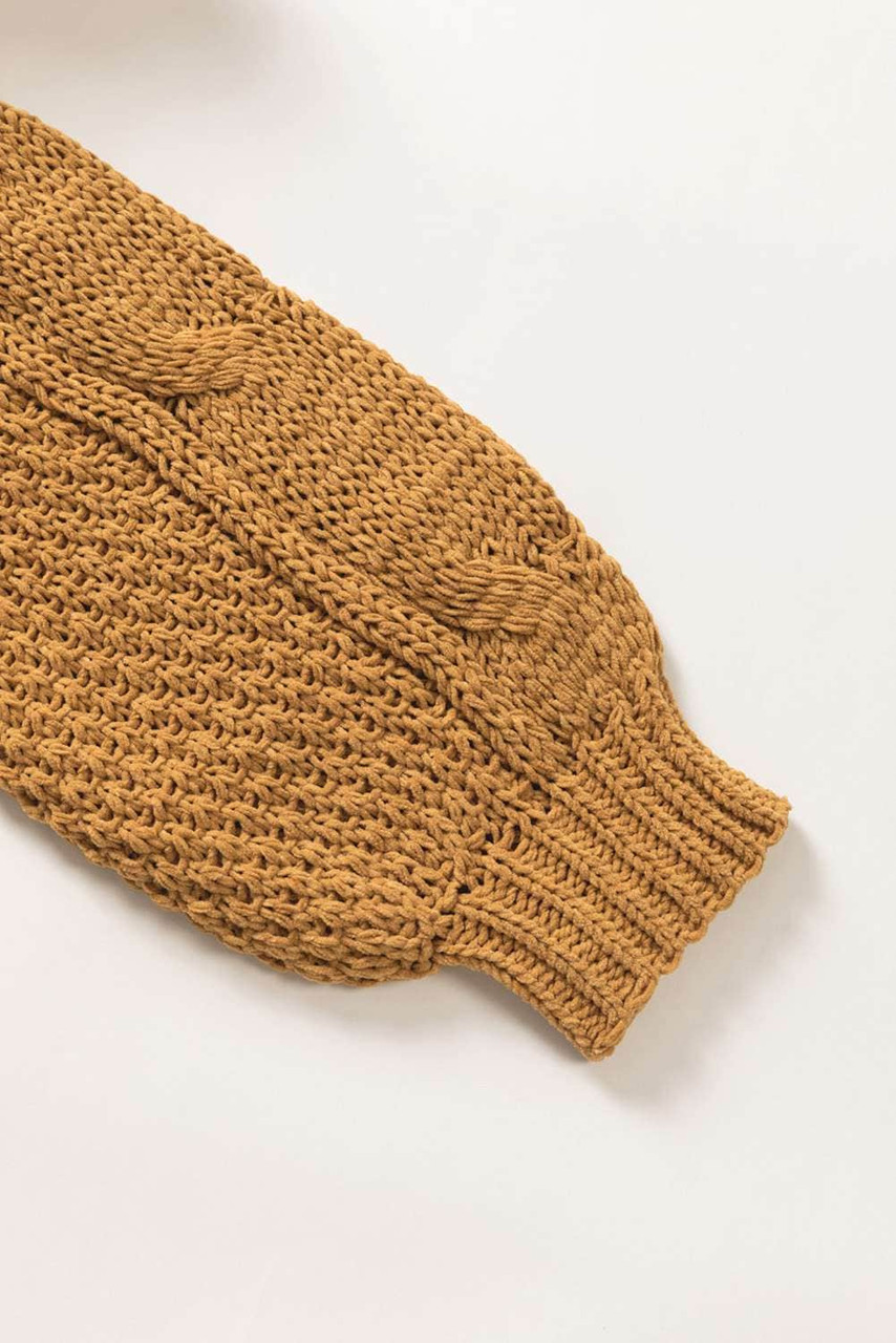 Yellow Solid Turtleneck Cable Knit Pullover Sweater Yellow Solid Turtleneck Cable Knit Pullover Sweater