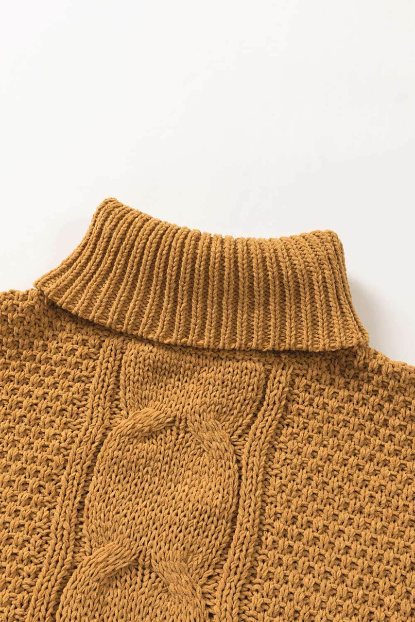 Yellow Solid Turtleneck Cable Knit Pullover Sweater Yellow Solid Turtleneck Cable Knit Pullover Sweater