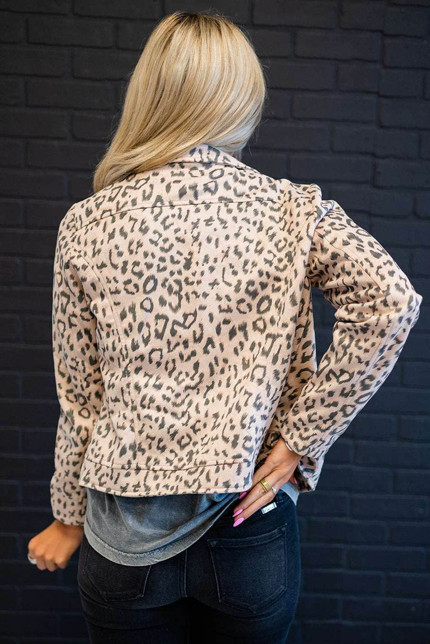 Leopard Print Zipper Lapel Collar Jacket