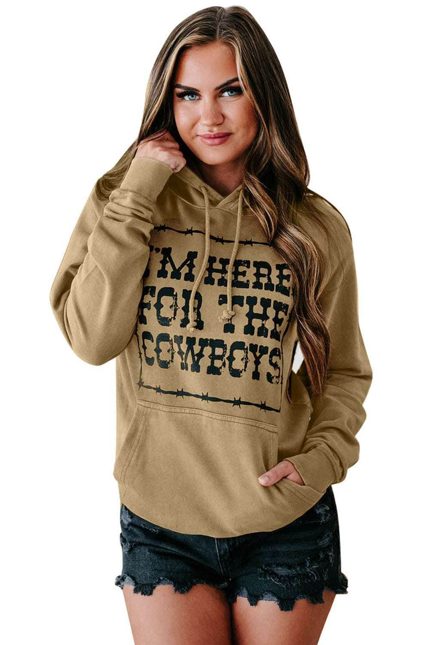 Khaki Letter Print Graphic Hoodie with Kangaroo Pocket