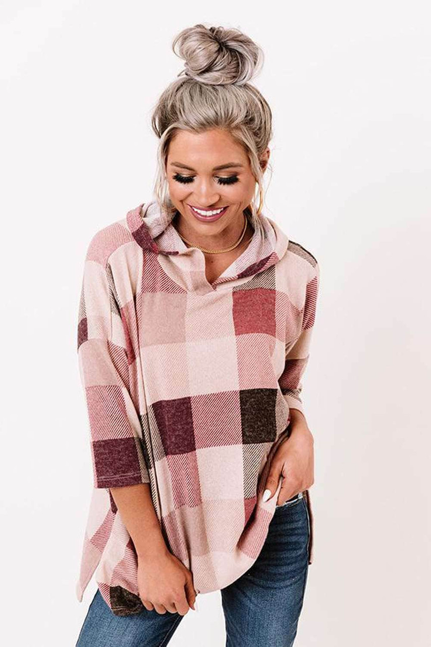 Oversize Checkered Pullover Hoodie