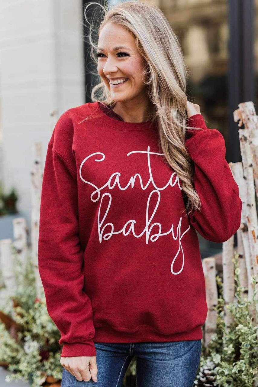 Christmas Santa Baby Print Pullover Sweatshirt Christmas Santa Baby Print Pullover Sweatshirt