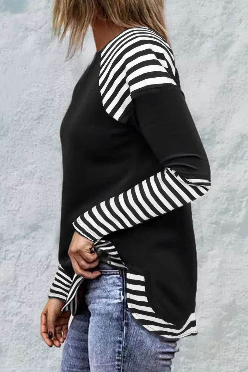 Black Striped Raglan Long Sleeve Top