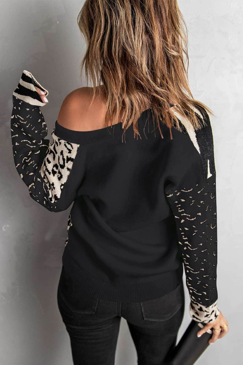 Black Animal Print Buttons Cardigan