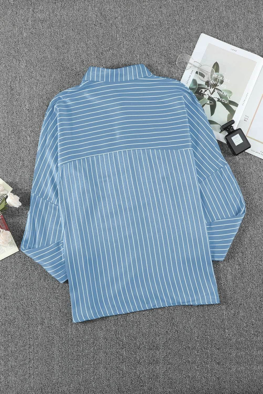 Sky Blue Striped Print Buttoned Shirt