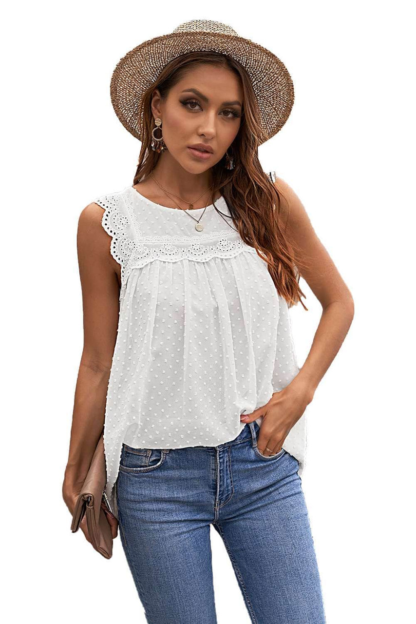 White Crochet Polka Dot Tank