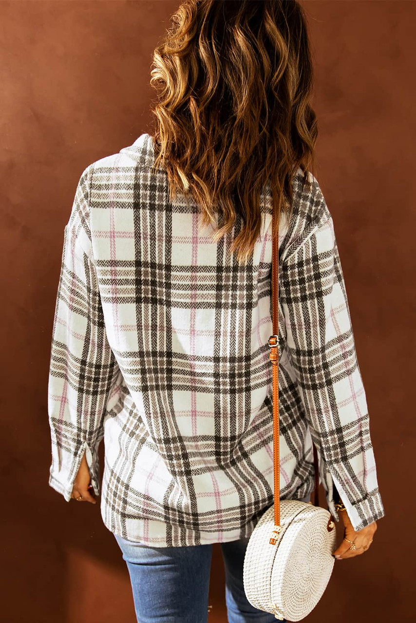 Buttoned Turn Down Collar Plaid Shacket Buttoned Turn Down Collar Plaid Shacket