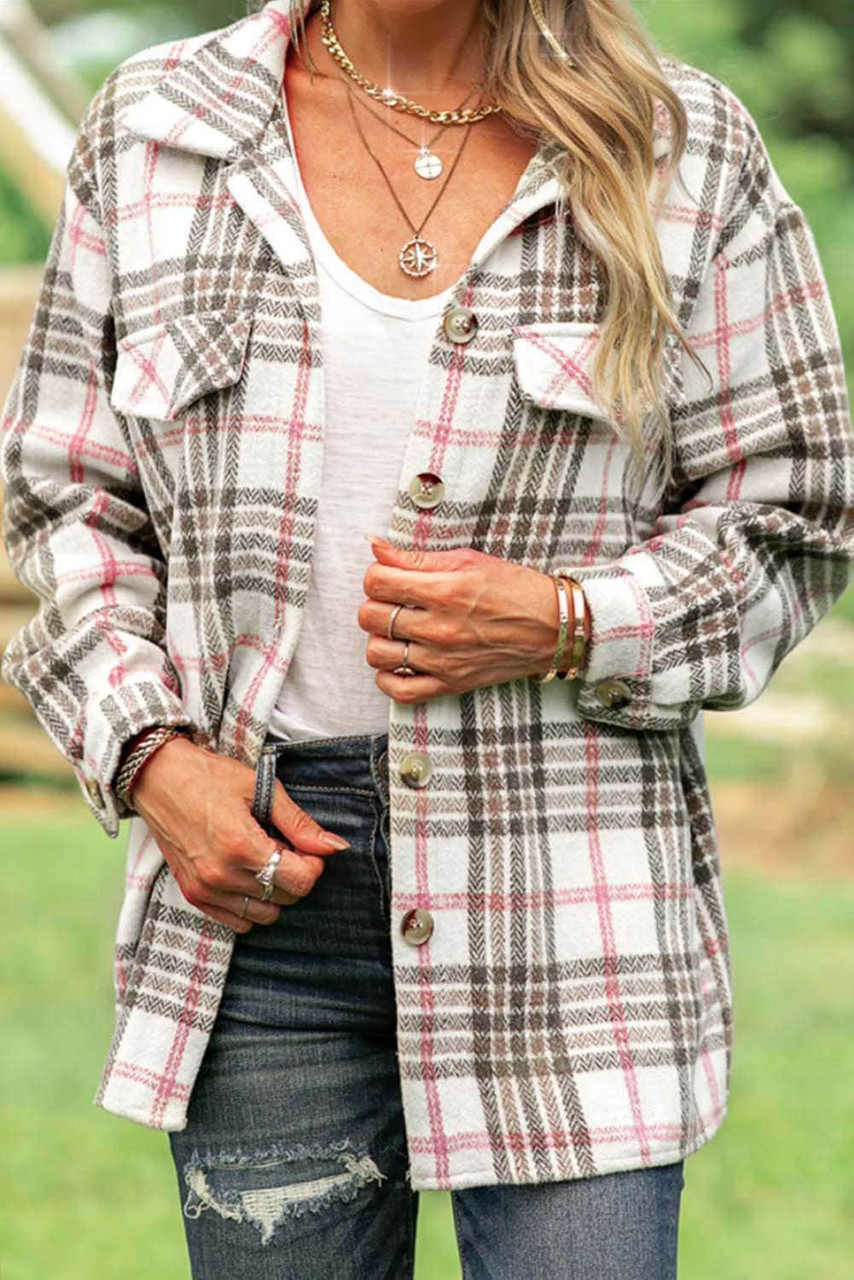 Buttoned Turn Down Collar Plaid Shacket Buttoned Turn Down Collar Plaid Shacket