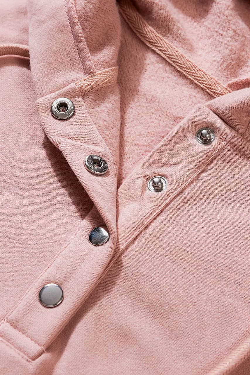 Pink Snap Button Pullover Hoodie with Pocket