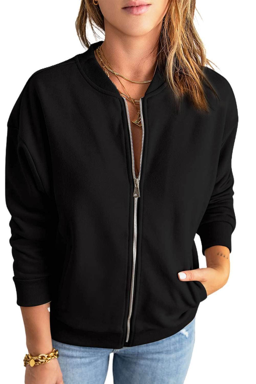 Black Zip-up Jacket with Pocket