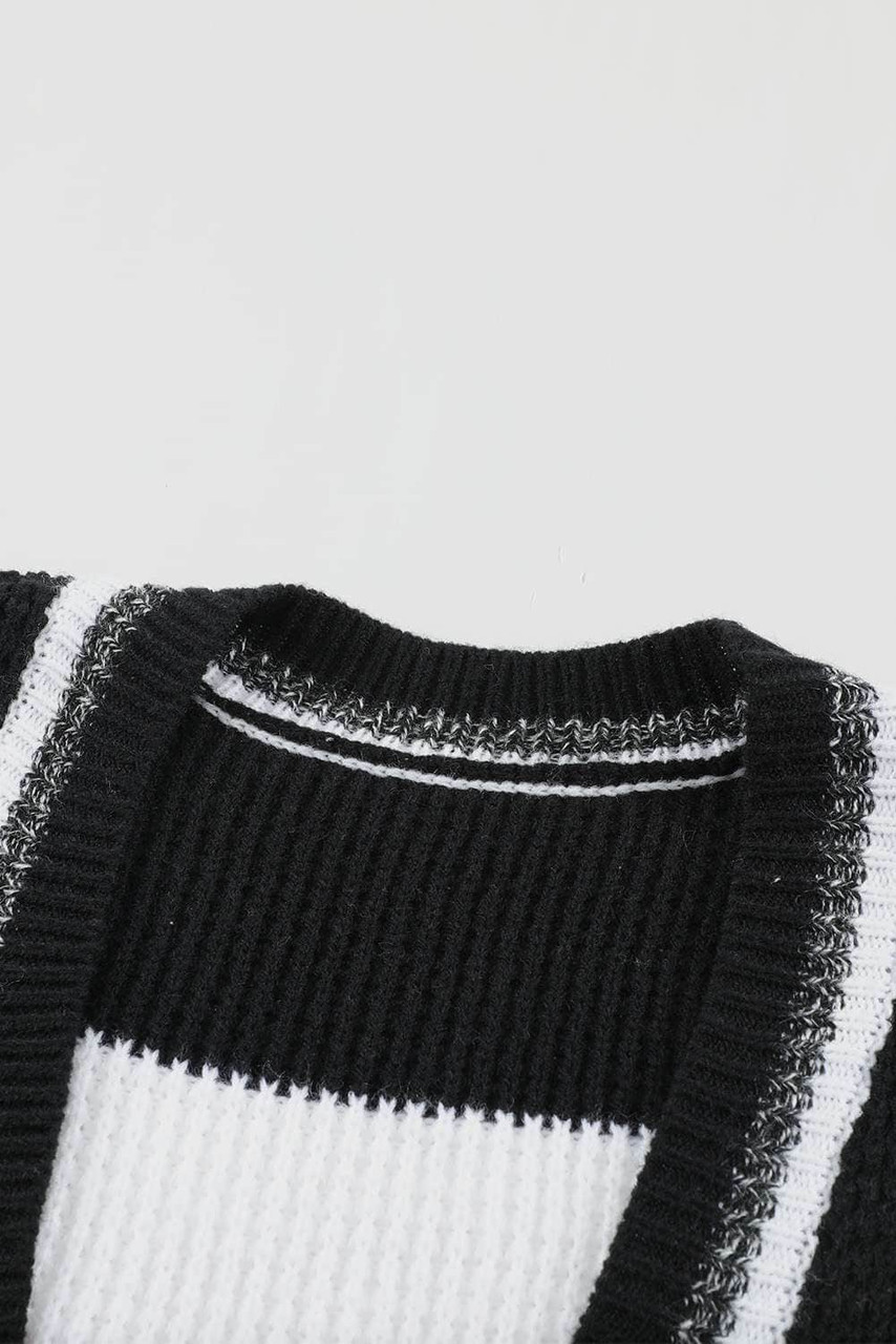 Black Color Block Open Front Pocket Knit Cardigan