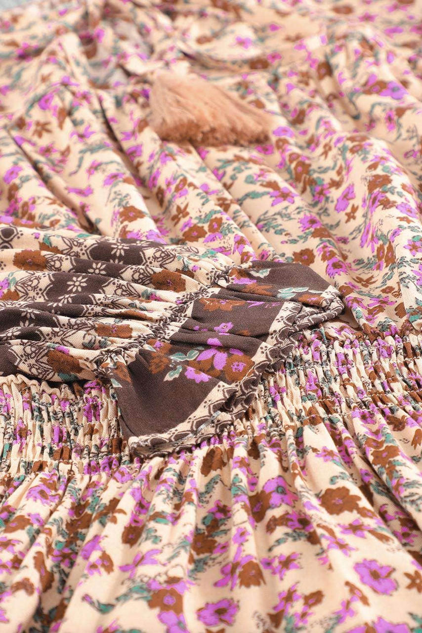 Pink Split V Neck Boho Floral Dress Pink Split V Neck Boho Floral Dress