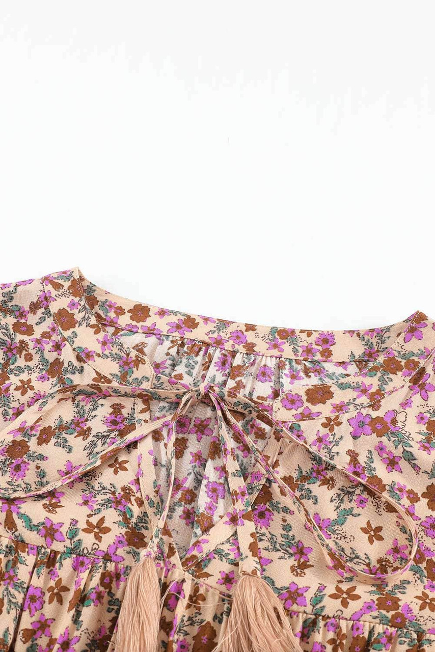 Pink Split V Neck Boho Floral Dress Pink Split V Neck Boho Floral Dress