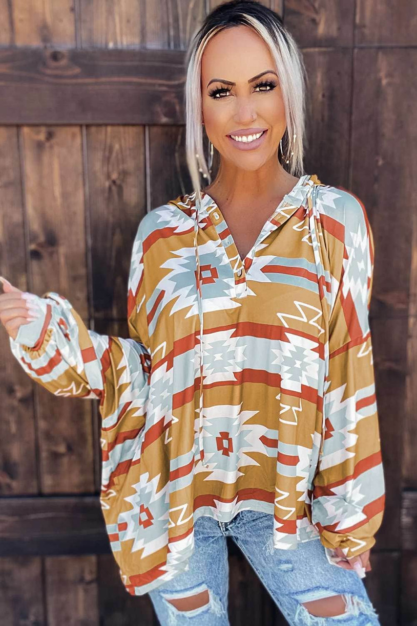 Yellow Tribal Aztec Print Hoodie