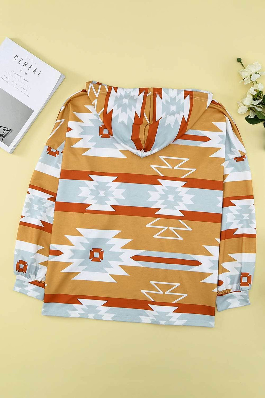 Yellow Tribal Aztec Print Hoodie