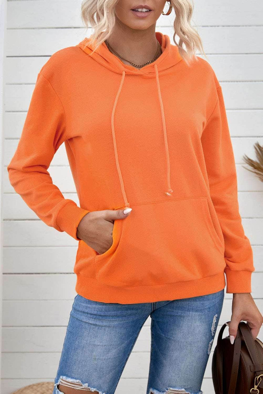 Orange Kangaroo Pocket Long Sleeve Pullover Hoodie