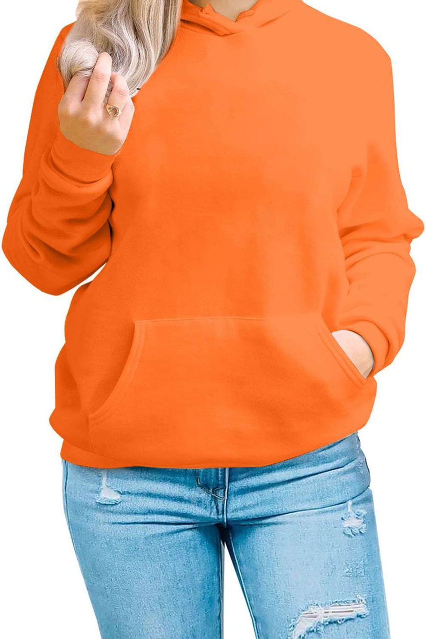 Orange Kangaroo Pocket Long Sleeve Pullover Hoodie