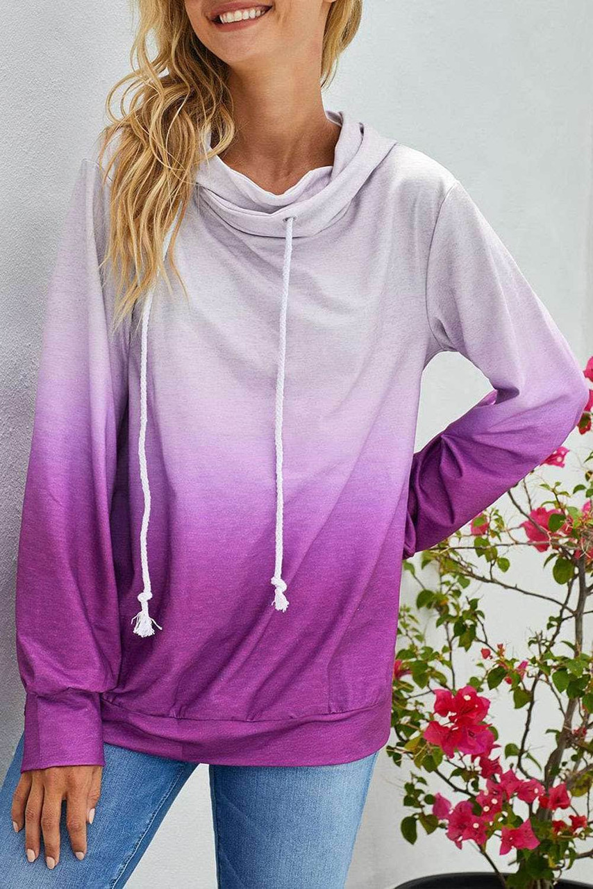 Purple Ombre Pullover Long Sleeve Hoodie