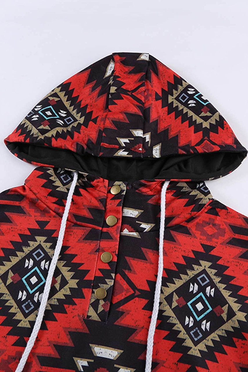 Black Tribal Geometric Print Hoodies with Pocket