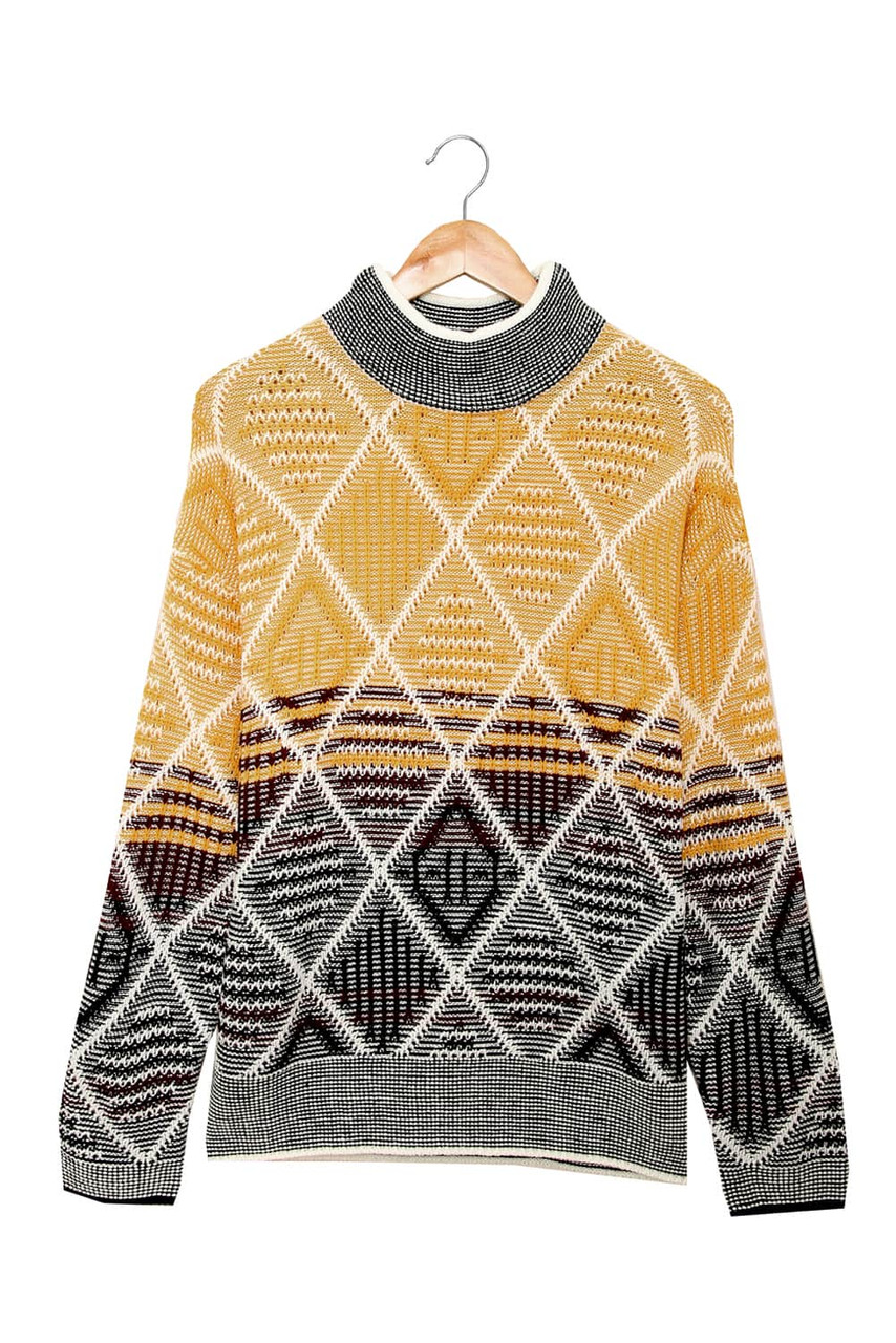 High Neck Geometric Colorblock Sweater High Neck Geometric Colorblock Sweater
