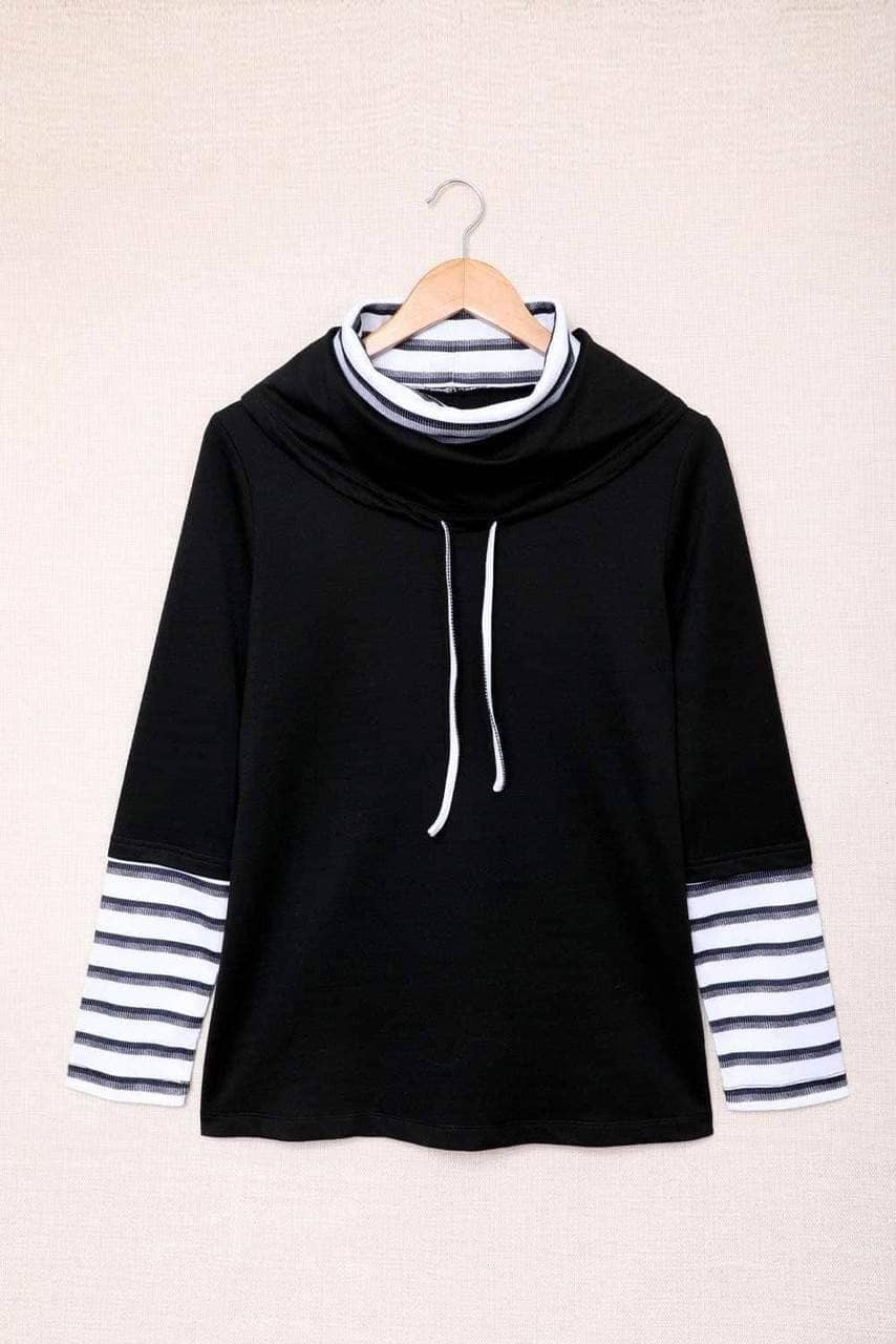 Striped Splicing High Neck Sweatshirt Striped Splicing High Neck Sweatshirt