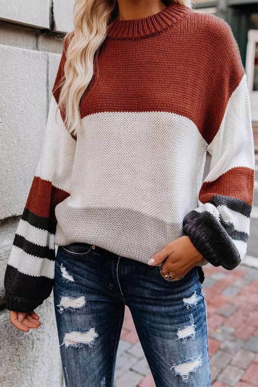 Color Block Striped Long Sleeve Sweater