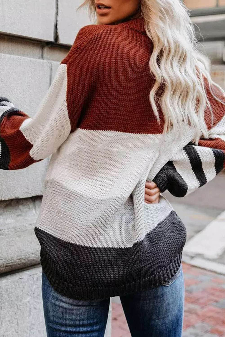 Color Block Striped Long Sleeve Sweater