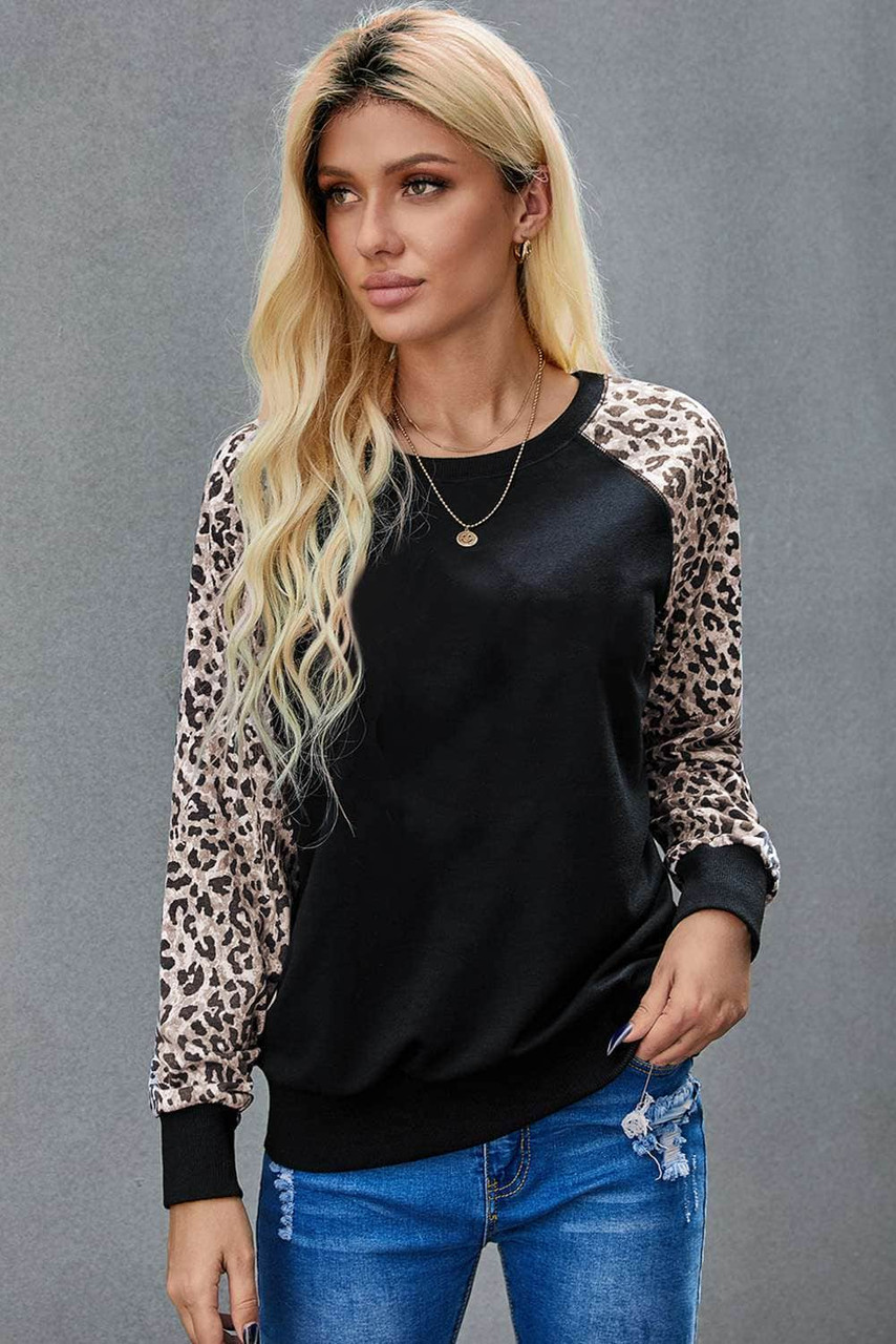 Black Leopard Raglan Top