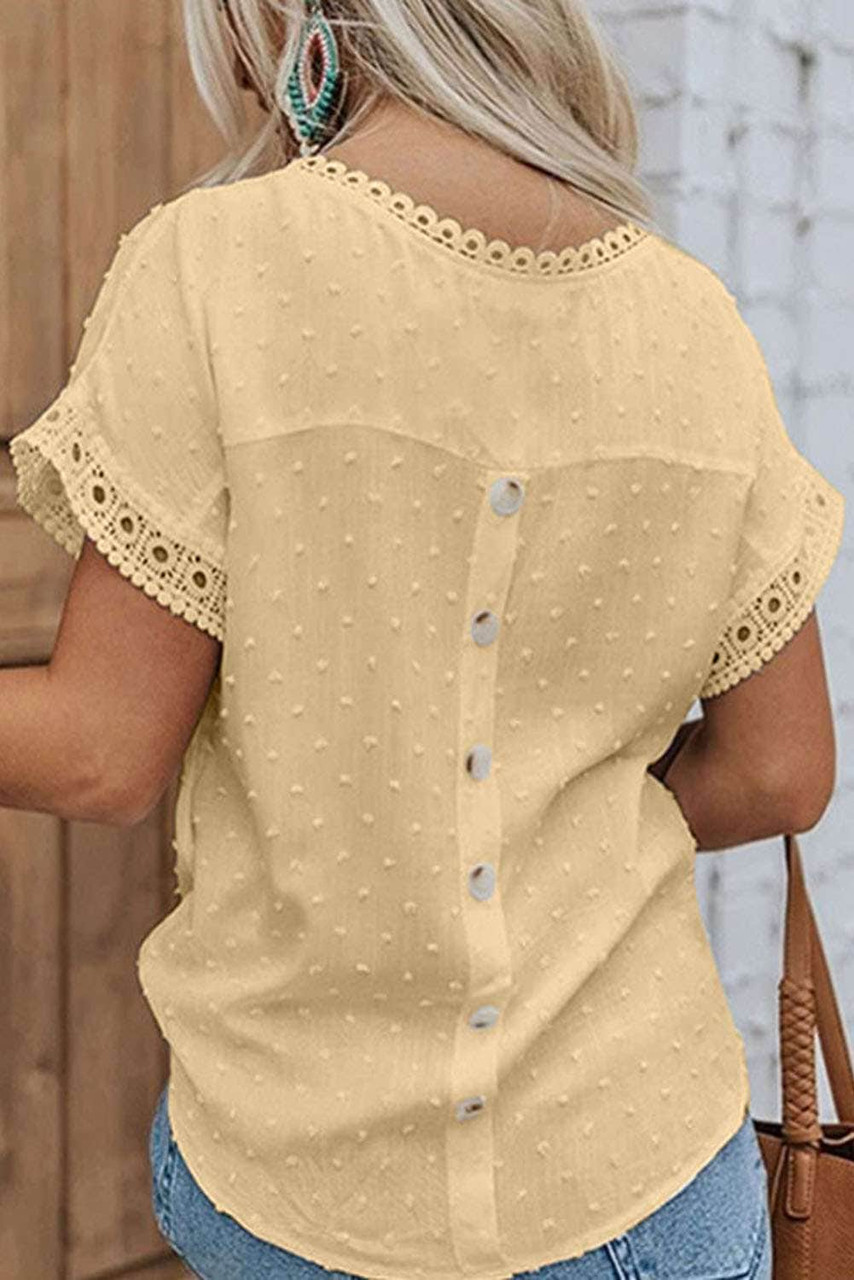 Swiss Dot Lace Splicing Short Sleeve Top