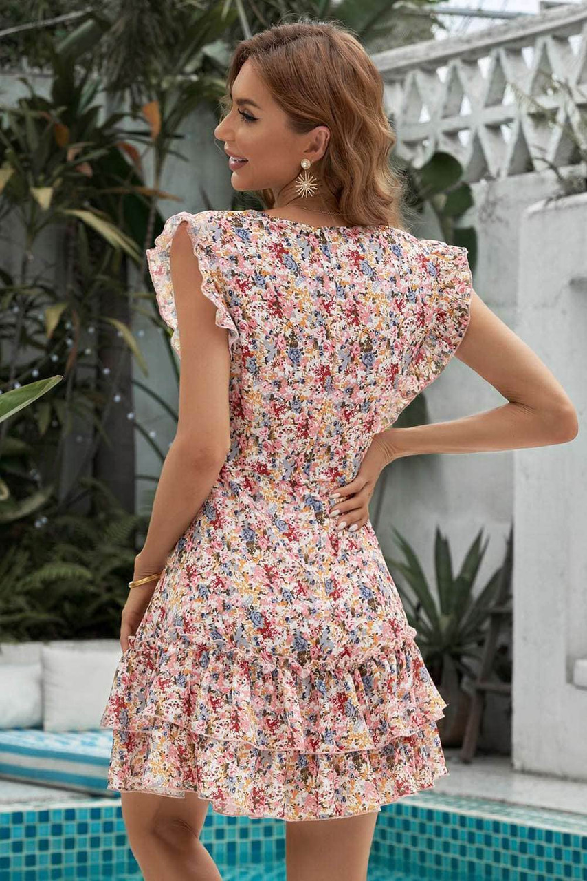 Sexy Sweet V Neck Ruffled Floral Dress