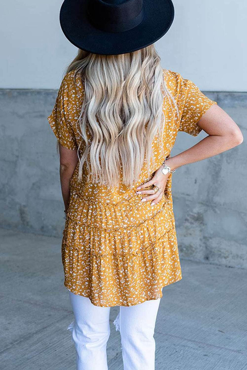 Floral Print Short Sleeve High-low Tunic Top