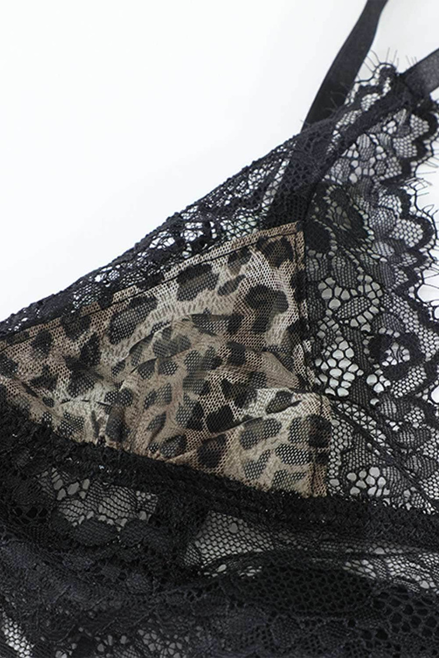 Leopard Print Lace Splicing Bra and Panty Set