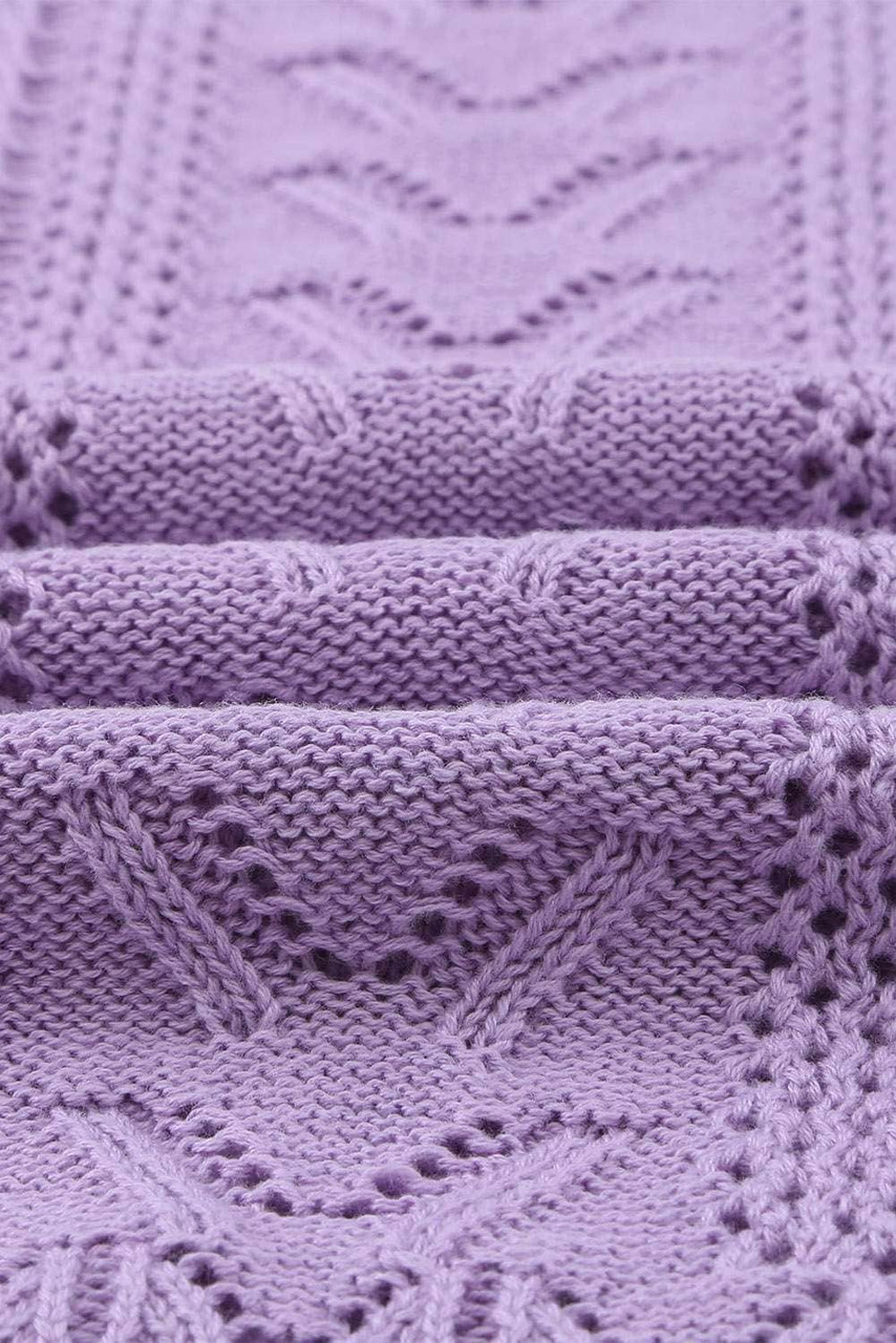 Purple Crochet Lace Pointelle Knit Sweater